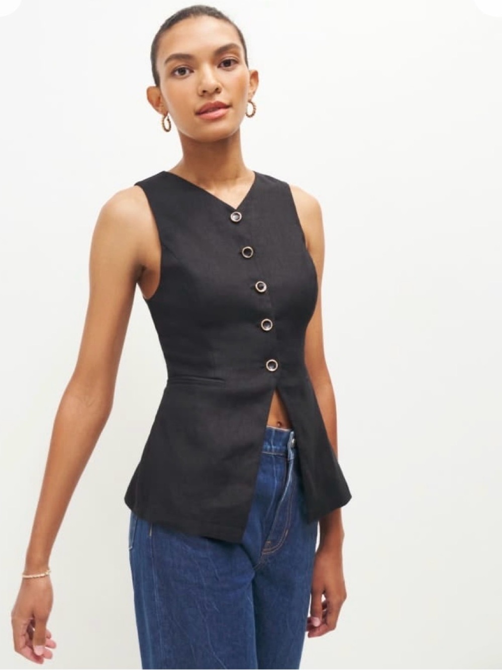 Reformation Aspen Linen Top Black | Size 4